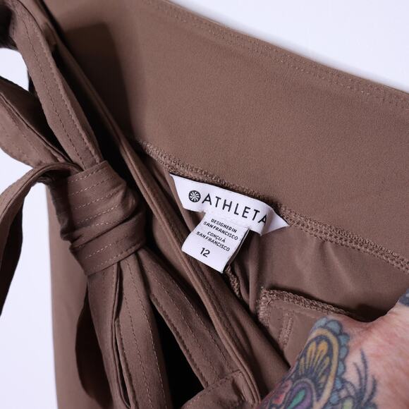 ATHLETA Cardiff Pant Rustic Beige Waist Tie Straight Leg Casual Women's 12 - Picture 14 of 16